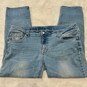 Knox Rose Light Blue Denim Crop Skinny Jeans Rhinestones Embellished Size 16